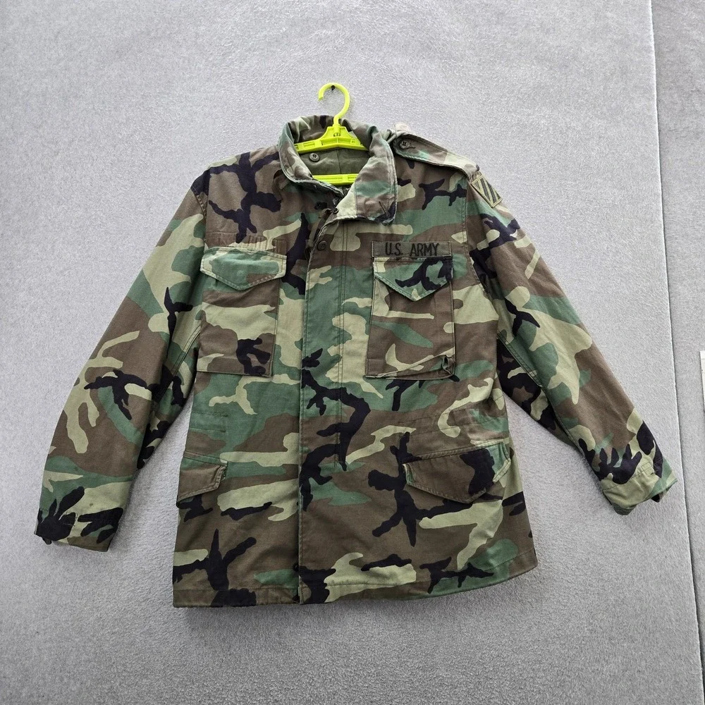 VINTAGE US Army Men Jacket M Green Cotton Nylon Cold Weather Woodland Field READ